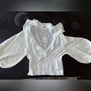 Free People Ivory Textured Top